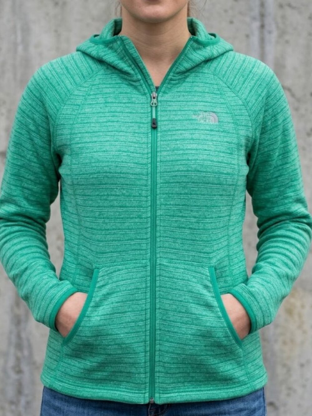 The North Face Green Striped Zip Terry Cloth Hoodie Sweatshirt Jacket Women's XL